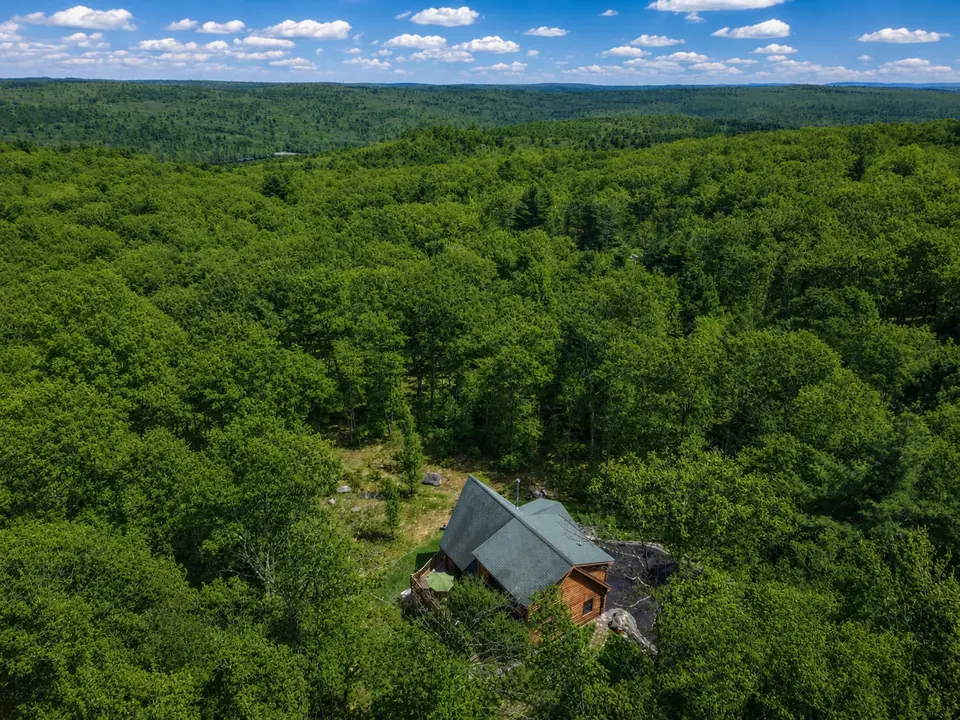 High aerial view of the forest canopy around Fernwood Lodge in Sullivan County